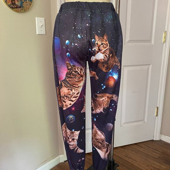 SPACE CATS Orange Cat Printed Slim Fit Jogger Lounge Sweat Pants *SMALL* - Picture 4 of 6